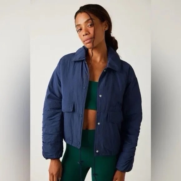 Free People FP MOVEMENT Off The Bleachers Coaches Jacket Midnight Navy Size S - Picture 1 of 10